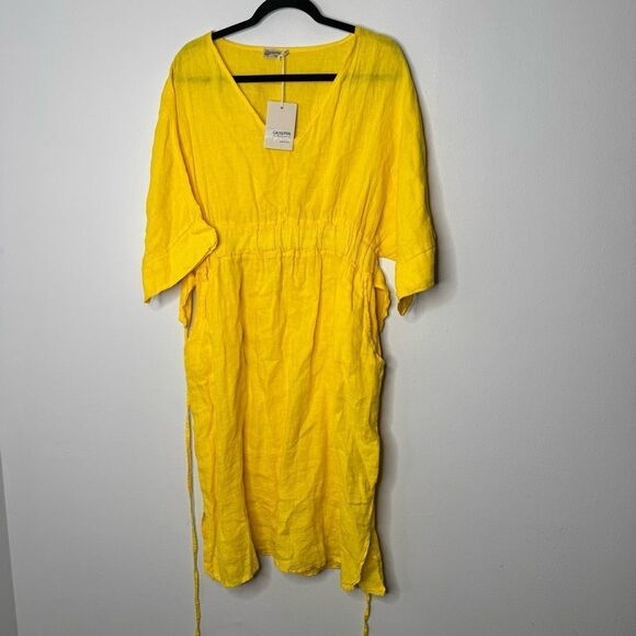 Giuseppa yellow linen dress made in Italy - Picture 1 of 6